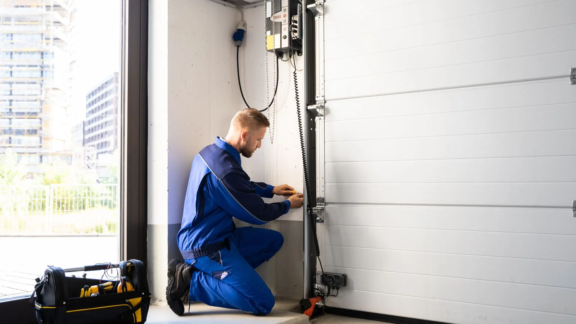 AAA technician servicing a garage door opener